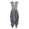 thumbnail image 4 of Vestido largo sexy de mujer con falda irregular de encaje alto y bajo - Cuello en V, mangas con volantes, diseño con bolsillos - Apto para la playa, para llevar de forma informal o para fiestas - A, 4 of 5