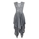 thumbnail image 4 of Vestido largo sexy de mujer con falda irregular de encaje alto y bajo - Cuello en V, mangas con volantes, diseño con bolsillos - Apto para la playa, para llevar de forma informal o para fiestas - A, 4 of 5