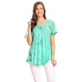 thumbnail image 5 of Sakkas Hana Tie Dye Relaxed Fit Embroidery Cap Sleeves Peasant Batik Blouse / Top - Aqua - One Size, 5 of 5