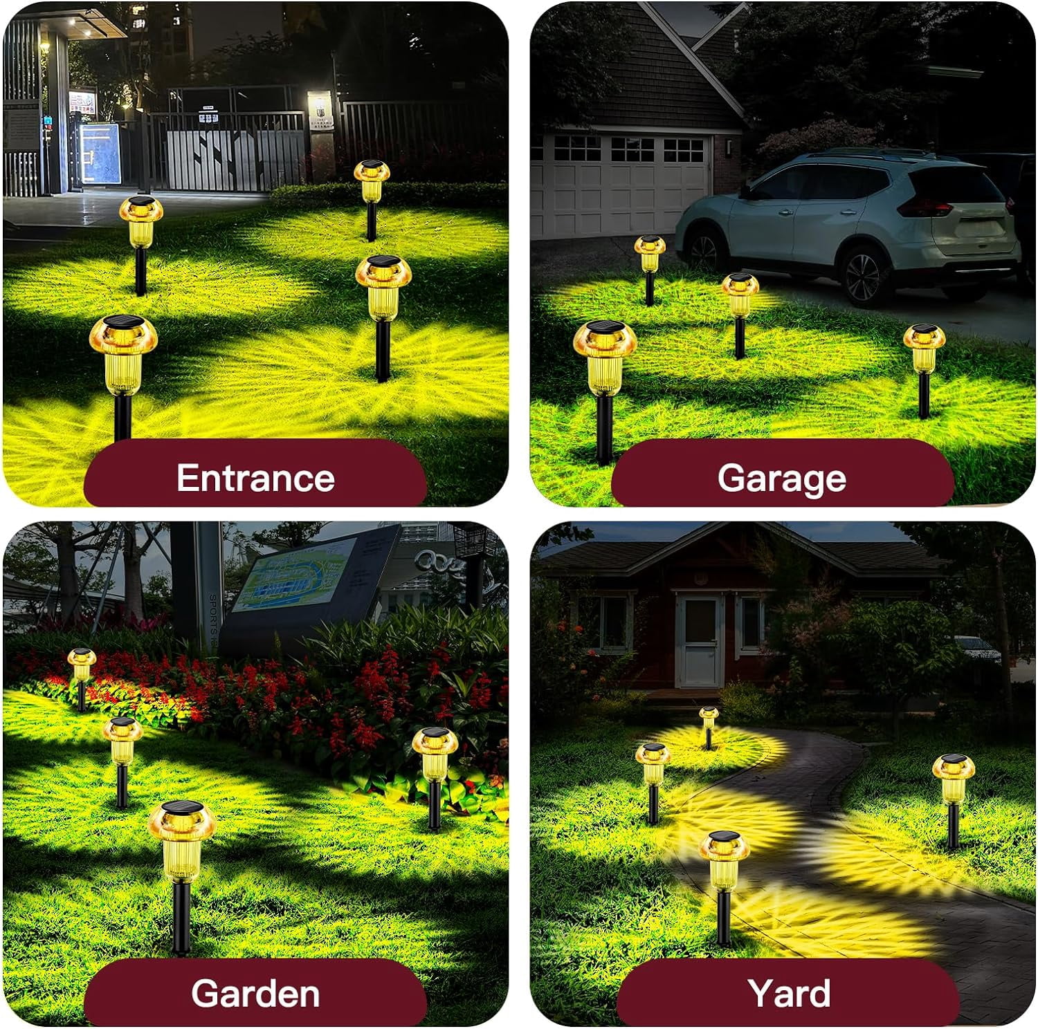 Orange Solar Lights Outdoor 4 Pack LED Christmas Decorations Solar Mushroom Lights Outdoor Waterproof, Landscape Lighting Garden Stake Lights, Outdoor Solar Lights for Yard, Garden