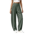 thumbnail image 2 of Karymi Halara Pants Women Solid Fake Linen Wide Leg Pants, High Waist Pleated Straight Draped Casual Trousers Lightweight Textured Long Pants, 2 of 7