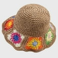 thumbnail image 7 of Women Sun Hats Crochet Granny Square Straw Hat Boho Floral Summer Beach Hats Hollow Out Bucket Hat, 7 of 7