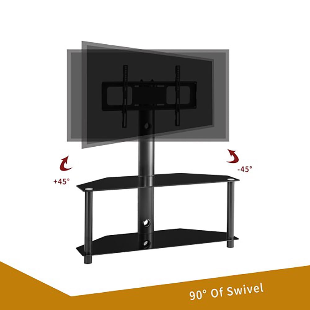 Swivel Floor TV Stand Height Adjustable with 2 Shelves for Most 32