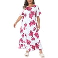 thumbnail image 4 of Agnes Orinda Women's Plus Size Nightgown Floral Crew Neck Short Sleeve Ruffled Hem Sleep Dress Sleep Lounge Nightdress Night Shirts 1X White Pink, 4 of 5