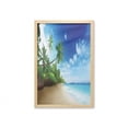 thumbnail image 1 of Ocean Wall Art with Frame, Beach Sunset Tranquil Tropical Sea Waves Coconut Palms Outdoors Photo, Printed Fabric Poster for Bathroom Living Room, 23" x 35", Pale Brown Green Blue, by Ambesonne, 1 of 2