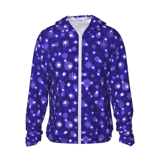 Fotbe Beautiful Purple Snowflakes Chaqueta con Protección Solar UPF 50+ para Hombre y Mujer, Camisa con Capucha y Bolsillos-Large