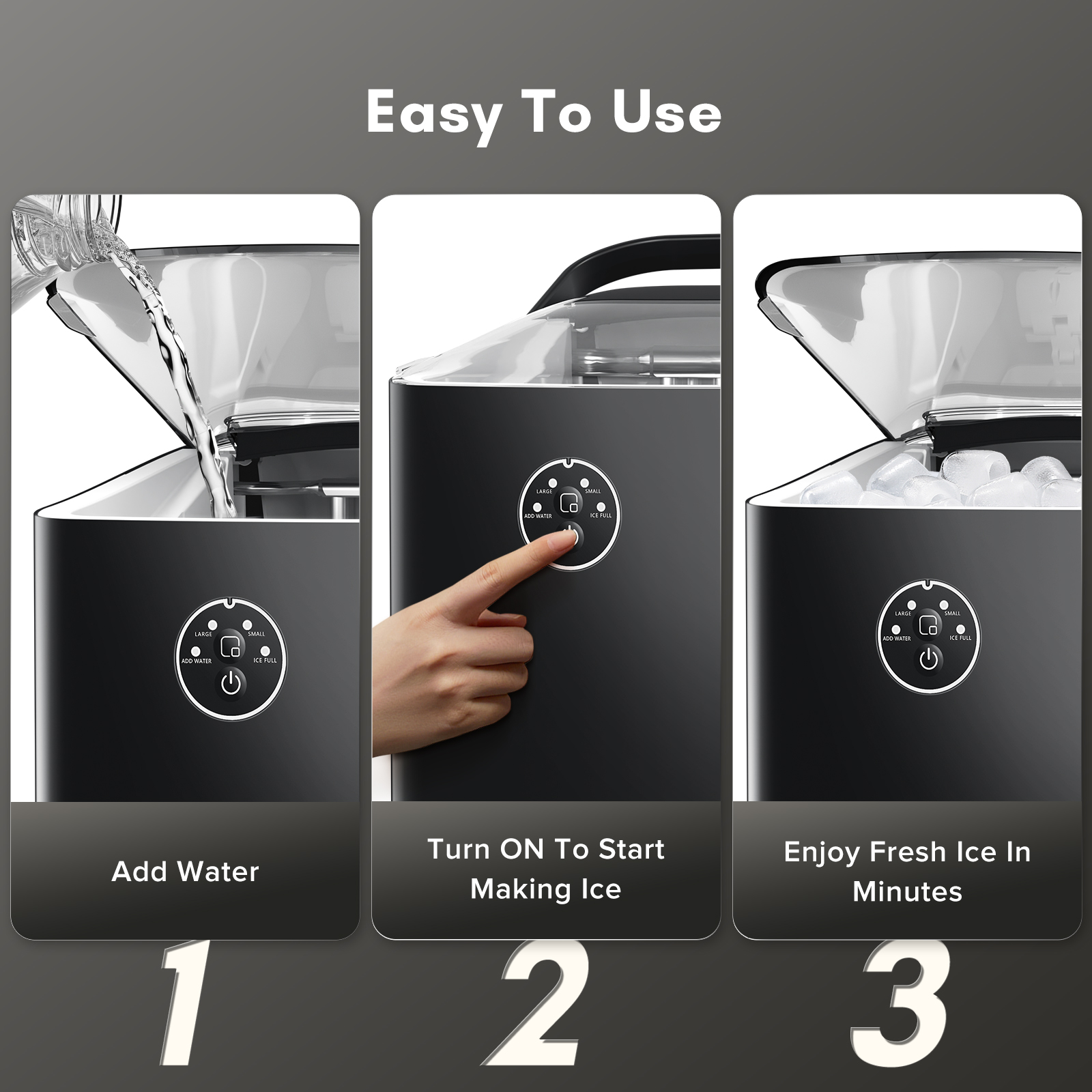 LHRIVER Countertop Ice Maker, Portable Ice Maker Machine with Handle, 26lbs/24H, 8 Bullet Ice Cubes/9 Mins, S/L 2 Size Ice Cube, Self-Cleaning for Home/Kitchen/Office/Party, Black