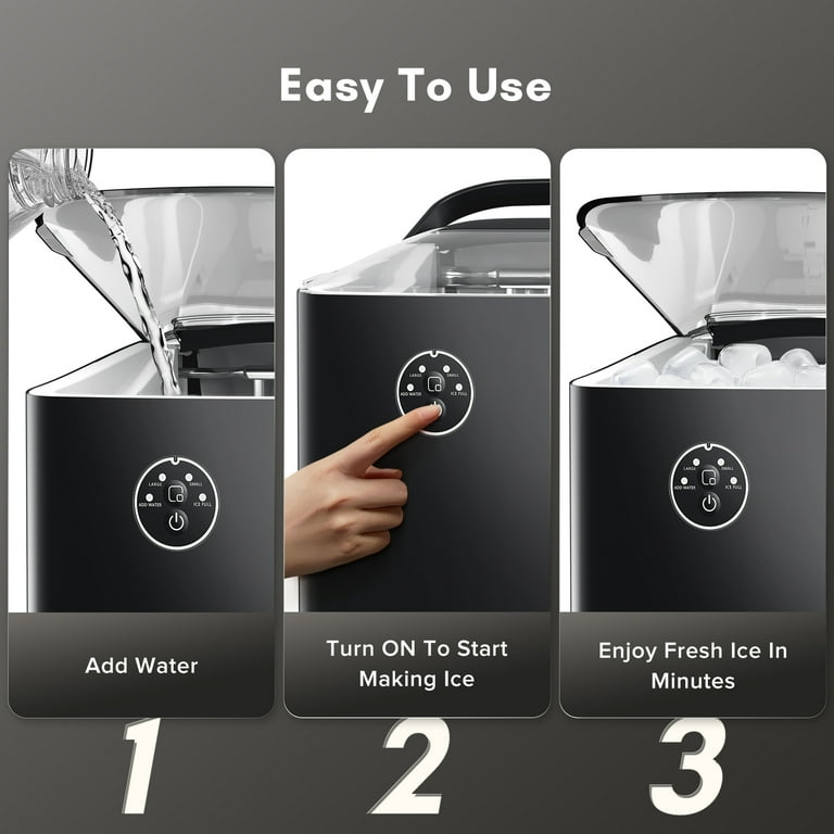 KISSAIR Countertop Ice Maker, Portable Ice Maker Machine with Handle, 26lbs/24H, 8 Bullet Ice Cubes/9 Mins, S/L 2 Size Ice Cube, Self-Cleaning for Home/Kitchen/Office/Party/RV, Black