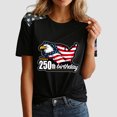 thumbnail image 4 of idosla American 250th Anniversary Rhinestone 3D Printed Design Women's T-Shirt Eagle 1776-2026 America Flag Crew Neck Tee (Blue, 4XL), 4 of 6