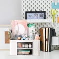 thumbnail image 3 of Portalápices de mesa, organizador de escritorio de oficina con cajones, accesorio para mujeres y niñas Blanco, 3 of 9