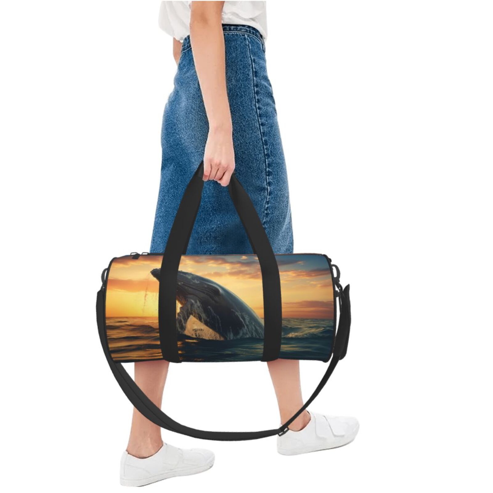 Vsdgher Sunset Ocean Whale 45L Foldable Duffel Bag, Sports Gym Bag,Overnight Bag, Portable Weekender Bag for Airplanes