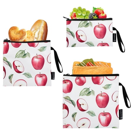 Dailycode Reusable Ziploc Bags Leakproof Sandwich Snack Freezer Bags Apple and Leaf 3 pack