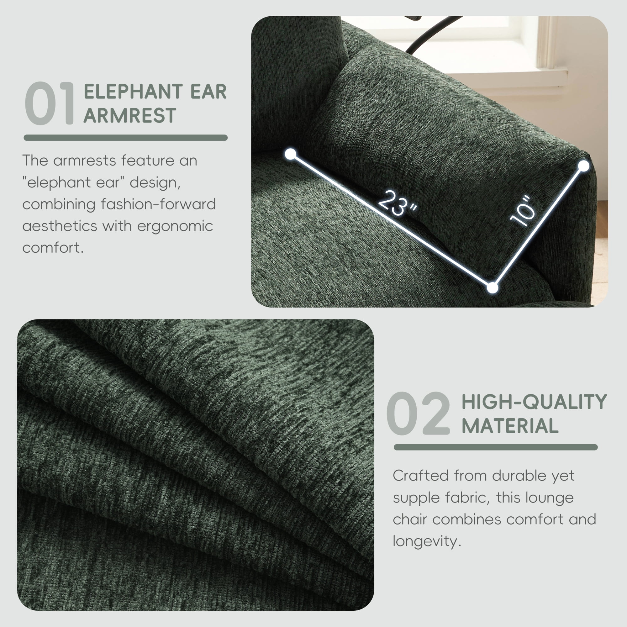 38" Accent Chair with Storage Ottoman, Single Sofa with USB Charger and Phone Holder, Wide Seat Chaise Lounge for Living Room&Apartment,Green