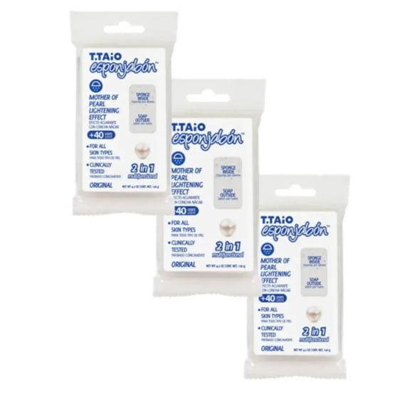 T. Taio Esponjabon Soap Bar with Sponge Inside, 2 in 1, White Mother of Pearl, Adult, 3 Pack