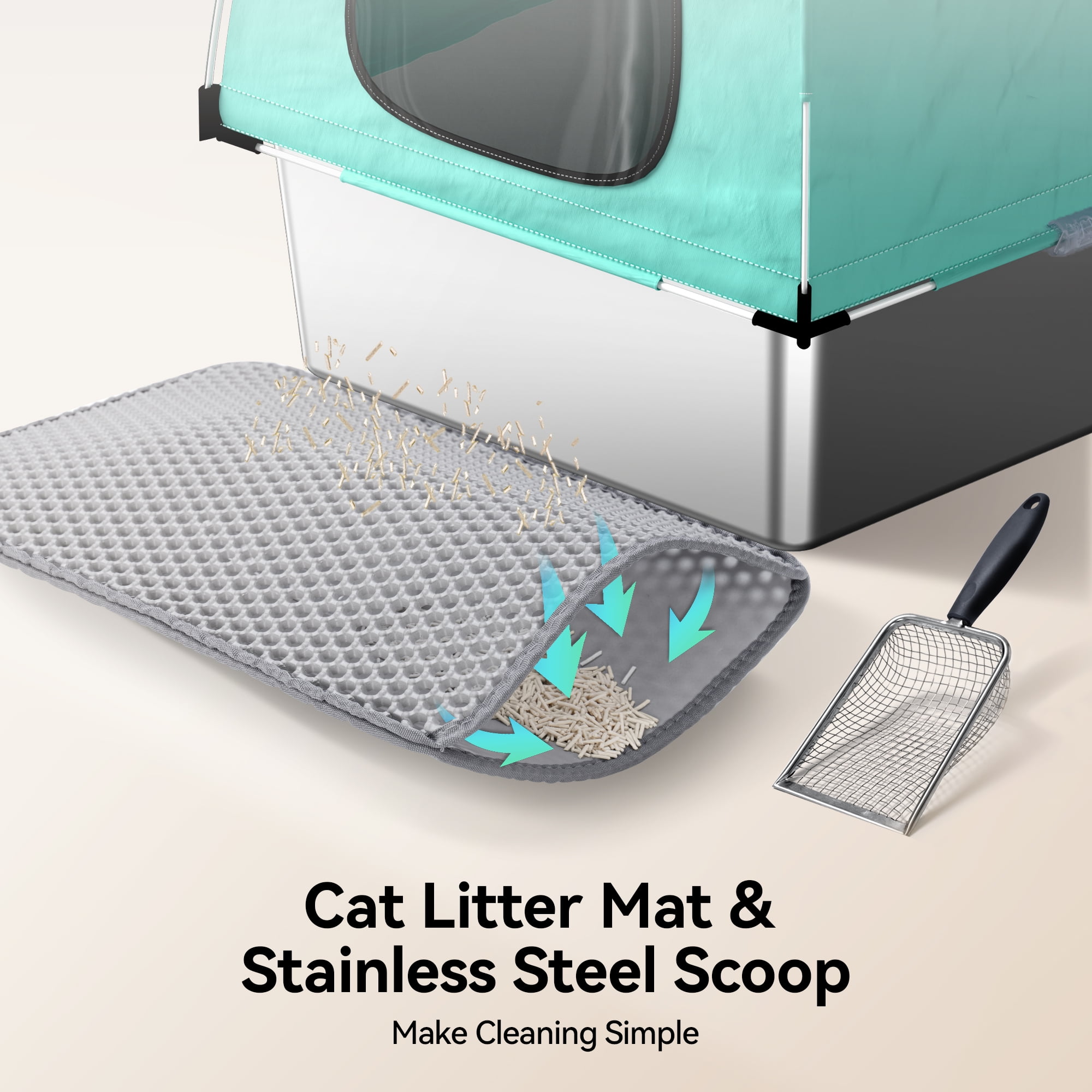 Stainless Steel Cat Litter Box with High-Sided Oxford Fabric Cover,Extra Large Square,Easy to Clean