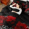 thumbnail image 4 of Manfei 3D Red Rose Bedding Comforter Set 7-Piece, Flower Floral King Bedding Sets, Romantic Couple Valentines Day Reversible Bed Sheets, Super Cozy Room Decor, 4 of 7
