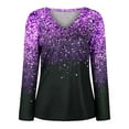 thumbnail image 4 of LEAVINGSUO Fall Winter V Neck Long Tops for Women, Womens Tops Clearance Fashion Women Casual Long Sleeve Printed V-Neck Blouse T-Shirt Ladies Tops, 4 of 5