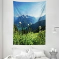 thumbnail image 1 of Nature Tapestry, Diablo Lake Washington Mountains Dandelions Thistle Flowers Wilderness Image, Wall Hanging for Bedroom Living Room Dorm Decor, 60W X 80L Inches, Green Sky Blue, by Ambesonne, 1 of 2
