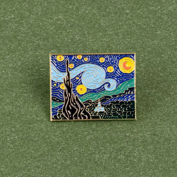 Pin de solapa esmaltado con pintura de noche estrellada de Van Gogh, multicolor, 1.75 pulgadas
