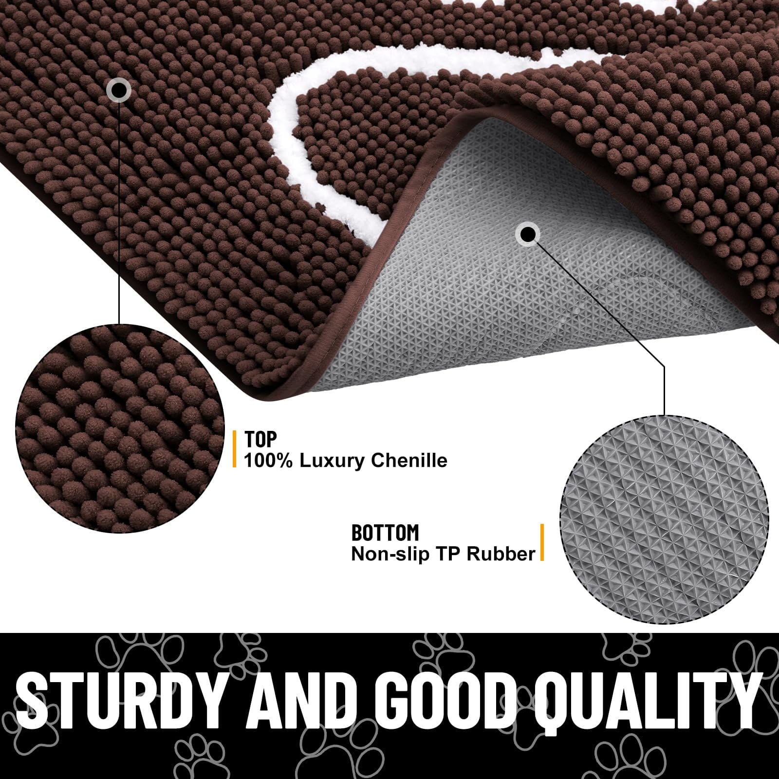 Buganda Dog Door Mats for Muddy Paws, Washable Dirt Trapper Front Door Rugs, Non-Slip Absorbent Chenille Indoor Doormats(36"x24", Brown)