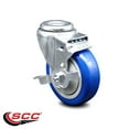 thumbnail image 2 of 4 Inch Blue Polyurethane Wheel Swivel Bolt Hole Caster with Brake SCC, 2 of 2