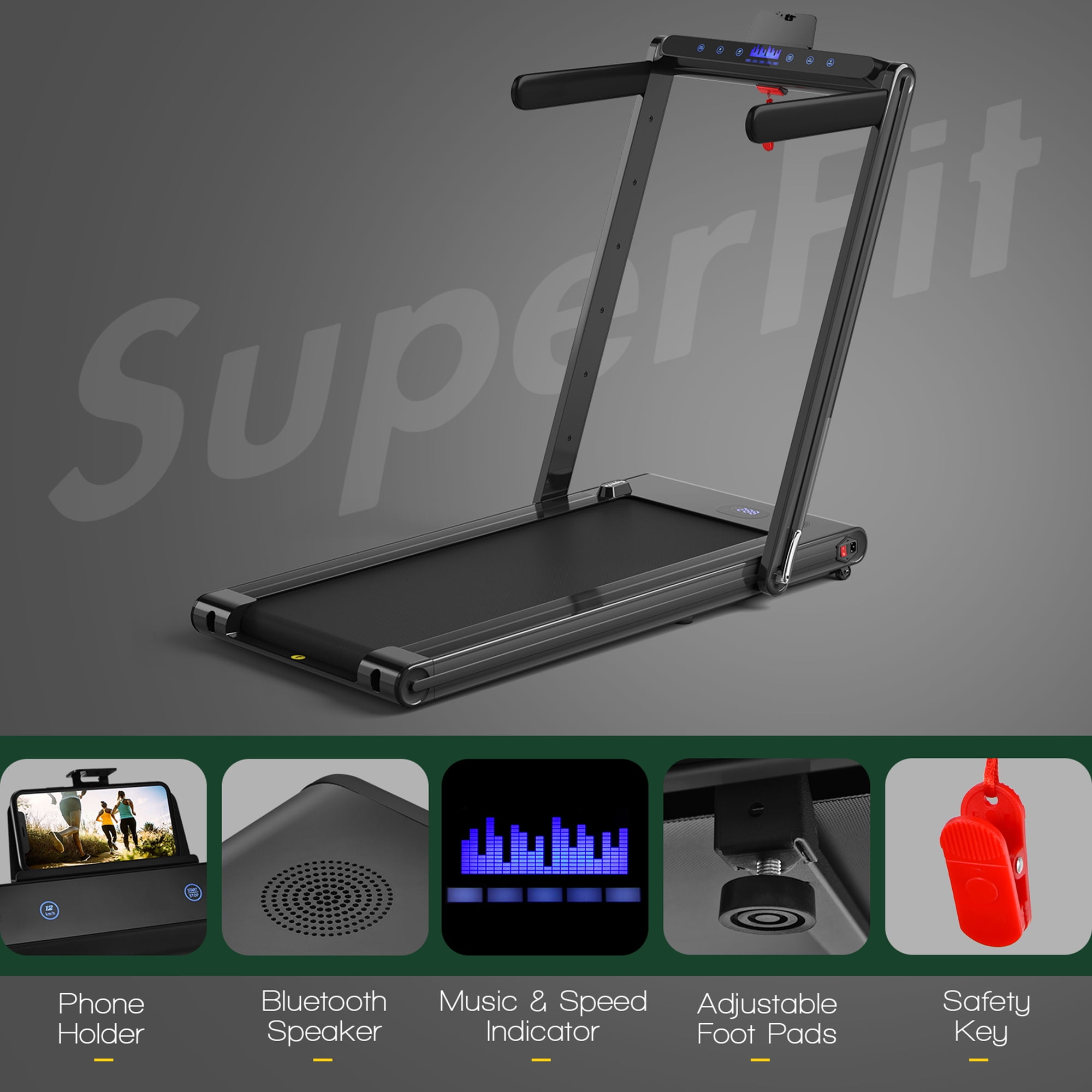 Gymax 2.25HP Folding Treadmill 2-in-1 Walking Running Machine w/ APP & Remote Control Black