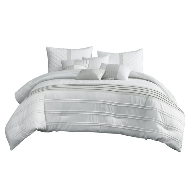 7Piece Zen Comforter Set BeddingEmbossed Diamond Square Pintuck