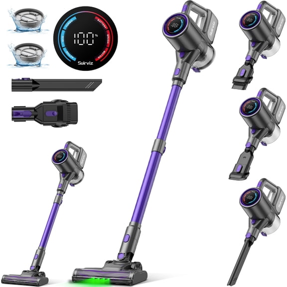 Cordless Vacuum Cleaner, 40KPA/35Mins, Green LED Light, Lightweight Stick Vacuum Self-Standing, Vacuum Cleaners for Home Handheld Vacuum for Pet Hair, Carpet, and Hard Floors