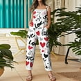 thumbnail image 3 of Fgvctg Valentine's Day Womens Jumpsuit Wide Leg Pant Holiday Love Heart Graphic Overall Sleeveless Rompers Spaghetti Straps Jumpsuit Loose Bib Overalls Sprimg Clothing With Pockets Black M, 3 of 4