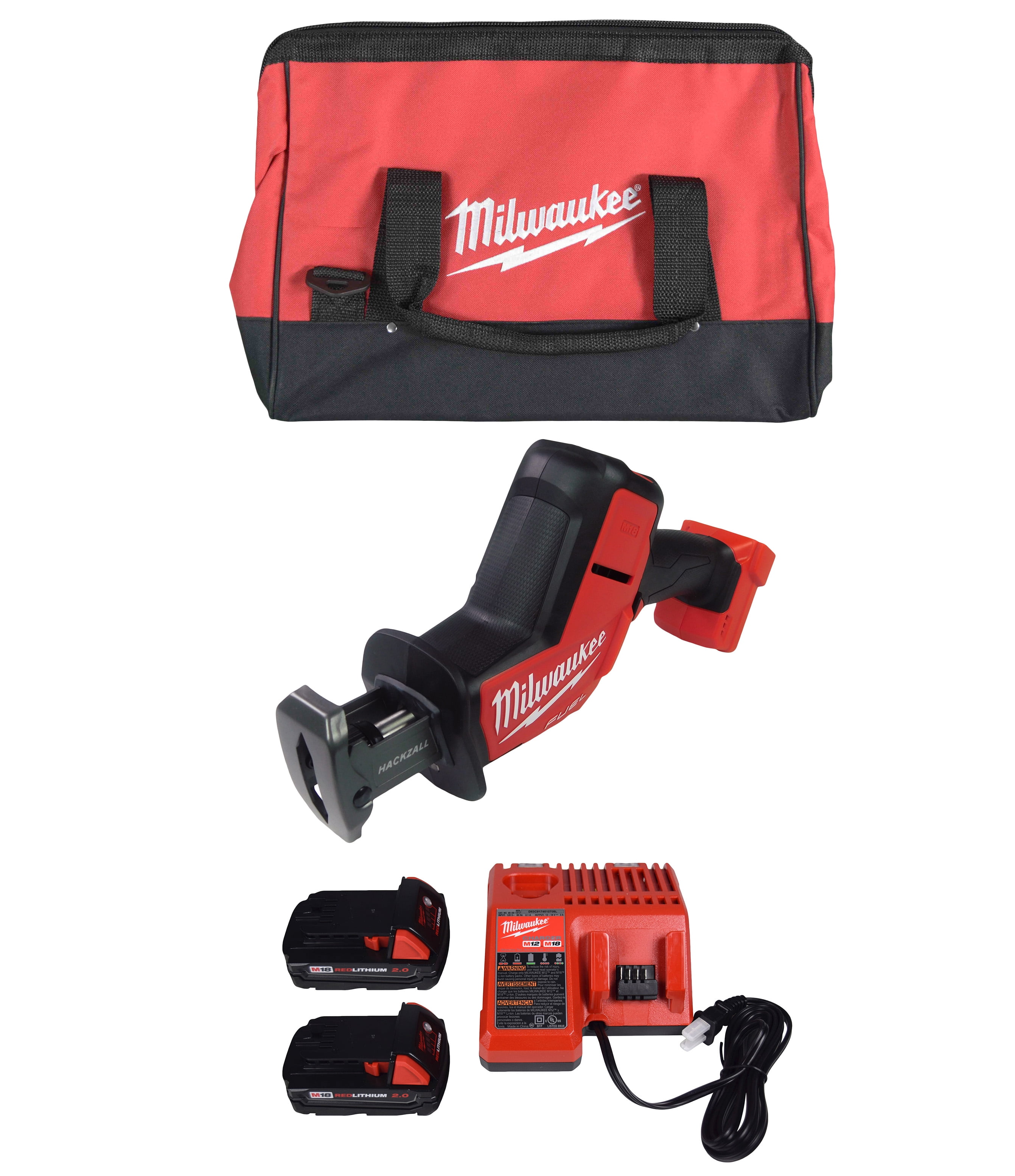 Milwaukee M18 Fuel 18V Brushless Hackzall Reciprocating Saw 2719-20 with  (2) 2Ah Batteries, Charger,  Tool Bag