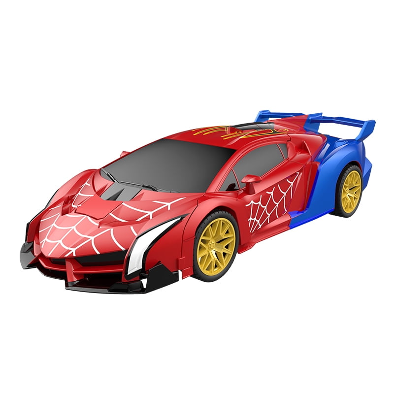 Remote Control Transforming Car Robot Toy, 1:18 Scale 2.4GHz RC Stunt Car with One-Button Transform, Lights, Rechargeable Battery