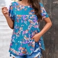 thumbnail image 5 of Taqqpue Womens Summer Tunic Tops Ruffle Sleeve Floral Babydoll Peplem Tops Round Neck Tiered T Shirts Tunic Blouses Short Sleeve Shirts for Women, 5 of 8