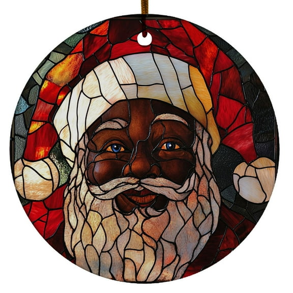 Black Santa With Stained Glass Design Ornament, Black Santa Claus Christmas Ornament Xmas 2025, Custom Name Ceramic Ornament, Xmas Tree Hanging Decoration