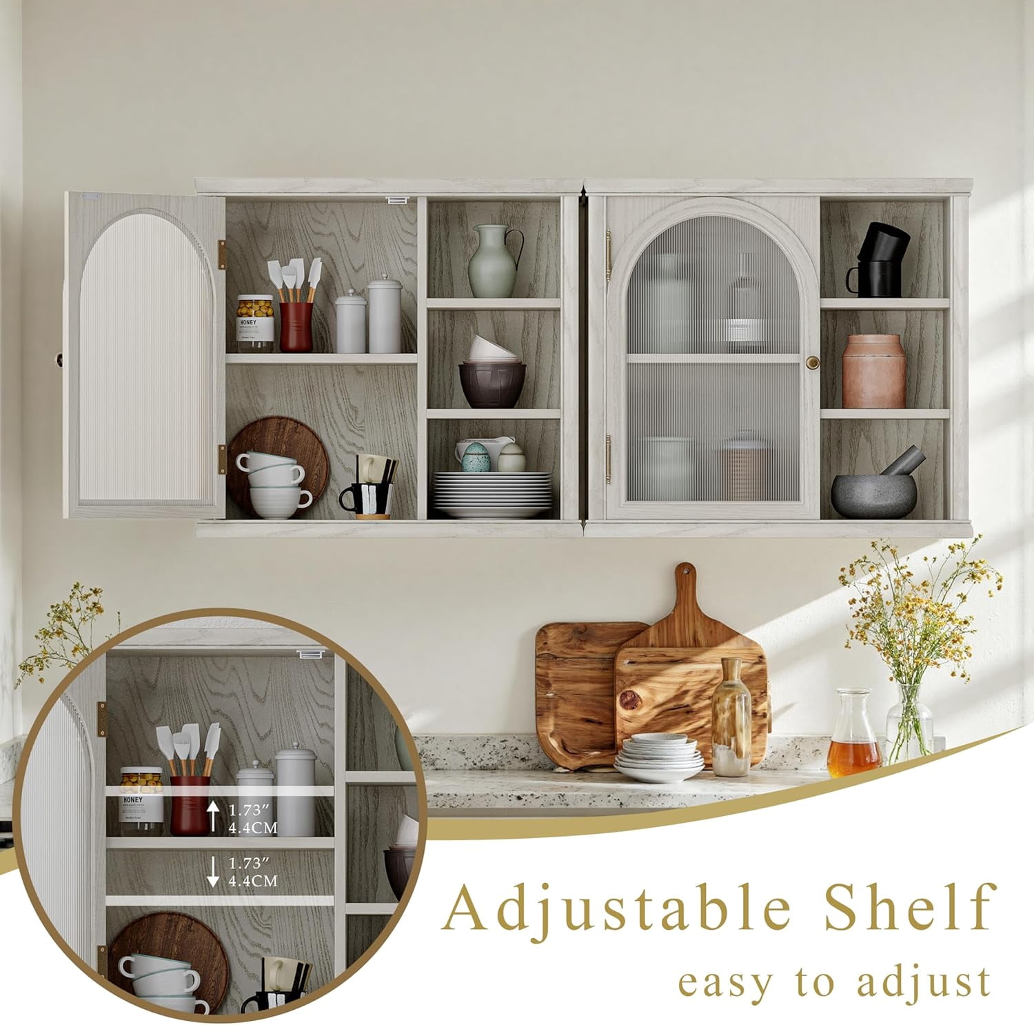 ANHDAH Bathroom Wall Cabinet Over Toilet with 2-Door & Adjustable Shelf, Solid Wood Medicine Cabinet for Kitchen Living Room, Gray