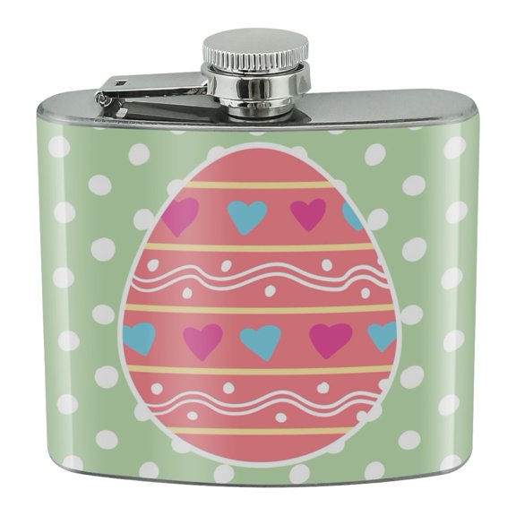 Cute Easter Egg Pink with Hearts Stainless Steel 5oz Hip Drink Kidney Flask