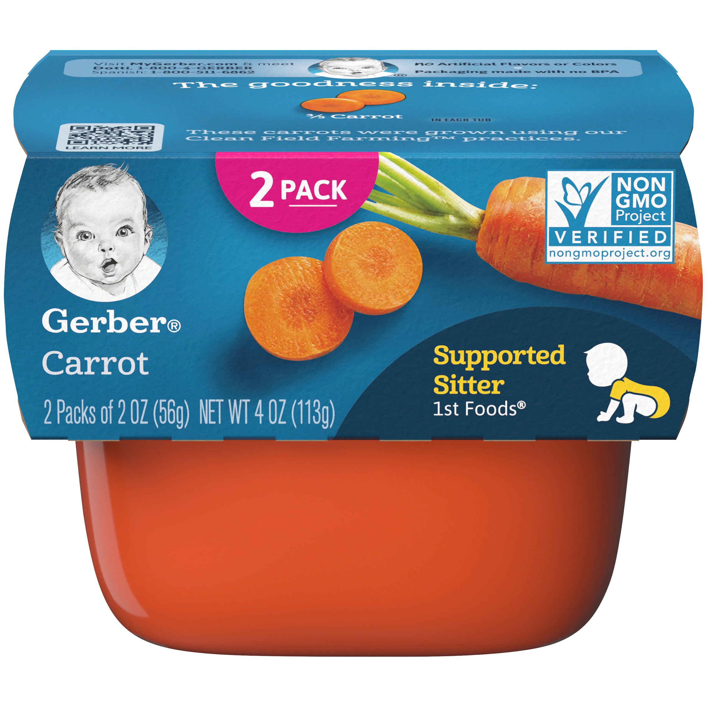 (Pack of 8) Gerber 1st Foods Baby Food, Carrot, 2-2 oz Tubs - Walmart.com