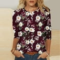 thumbnail image 2 of YUGYXL Womens Flower Graphic Tees 3/4 Length Sleeve Clothes Plus Size Tops Ladies Crew Neck Tunics Comfy Tshirts Going Out Shirts Sales, 2 of 5