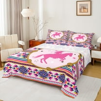 jejeloiu Western Cowgirl Twin Sheet Sets,Retro Aztec Geometric Twin Fitted Sheet,Boho Bohemian Flat Sheet For Teens,Luxury Bedroom Decor,3pcs
