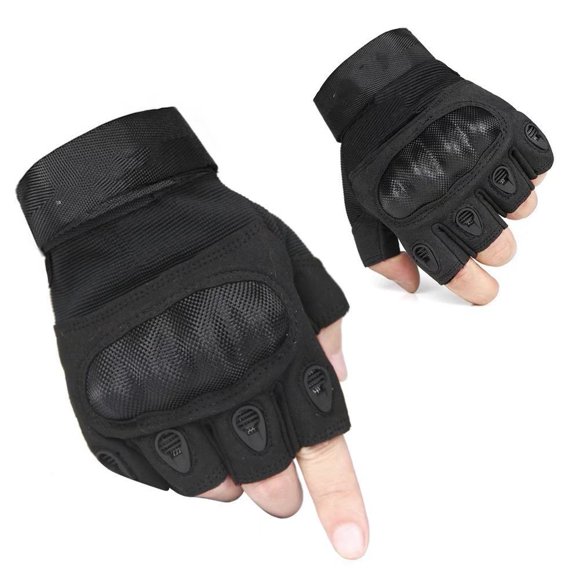 Gants de moto hommes gants de sport gants tactiques demi-doigt avec dos rembourré adaptés à la moto, au paintball et à d'autres activités de plein air (L)