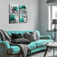 thumbnail image 3 of Turquoise Wall Decor Teal Rose Pictures Wall Art for Kitchen Bathroom Accessories Retro Flower Canvas Prints Black and White Floral Love Sign Paintings Modern Artwork Home Decorations 14x14 4 Set, 3 of 6