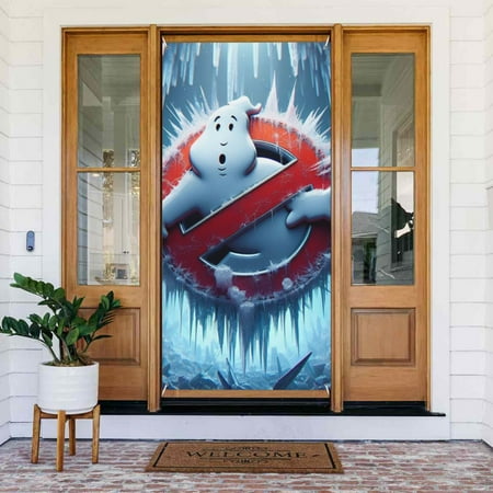Cartoon Logo Ghostbusters Door Cover Decorated Banner Tapestry Home Decoration Holiday Party Supplies Door Banner Porch Sign Banner 72.8 x 35.4 Inch
