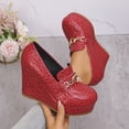 thumbnail image 6 of SASCFOF Womens Platform Heels Loafers Chunky High Heel Closed Toe Metal Buckle Shoes Penny Loafer Business Dress Work Pumps, 6 of 6