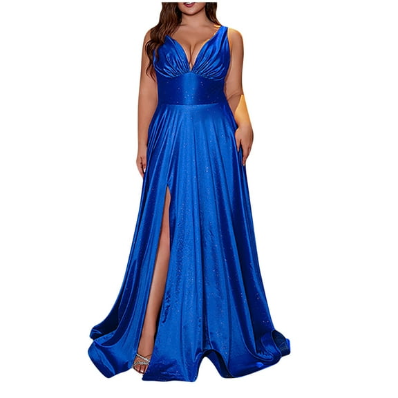 Womens Formal Dresses Sexy Wrap V-Neck Ruched Slit Bridesmaid Wedding Guest Maxi Dresses