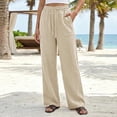 thumbnail image 4 of Women's Cotton Linen Drawstring Pants with Pockets, Elastic Mid Waisted Loose Fit Pants for Women, Soft Relaxed Casual Breathable Capris, Lounge Wear, Beach Summer, Cropped, 4 of 7