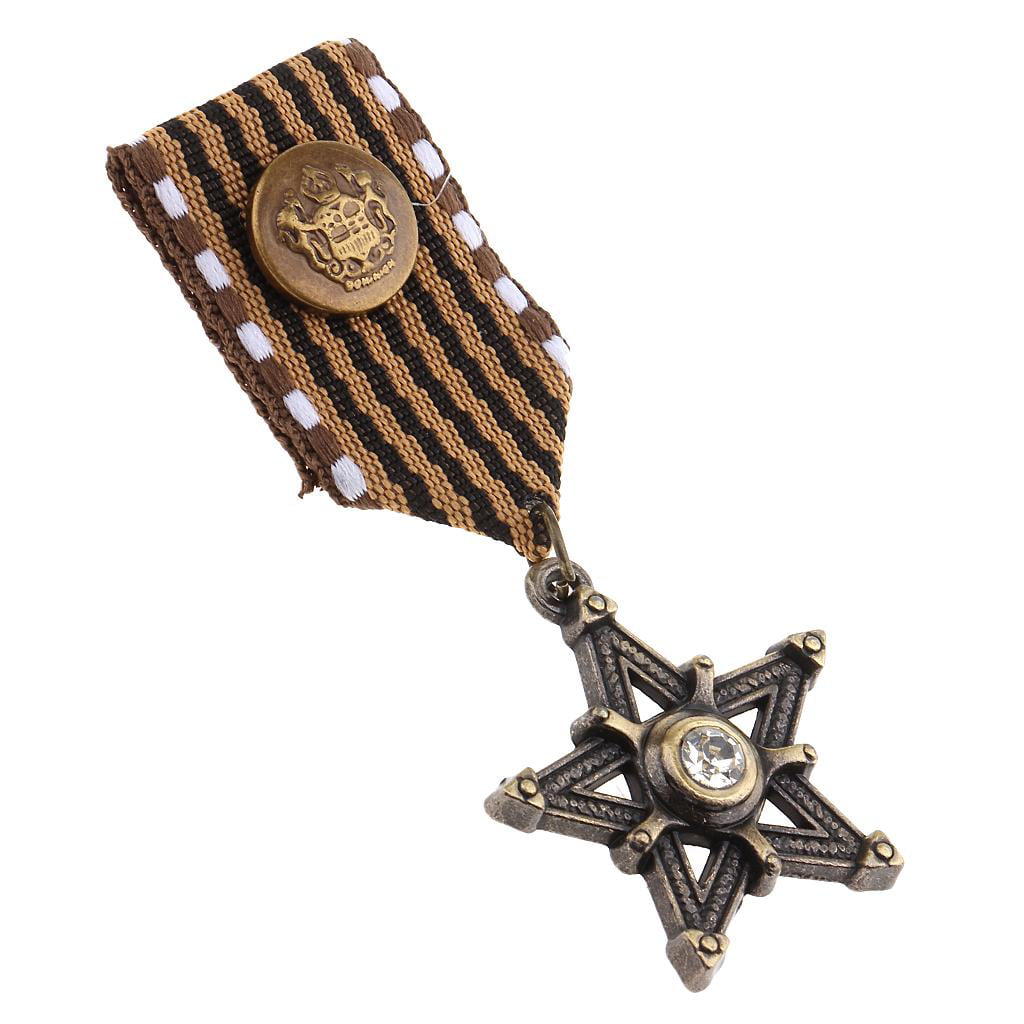 Mens Steampunk Star Brooch Pin Medal Badge Dress Costume Fabric Metal Medal 