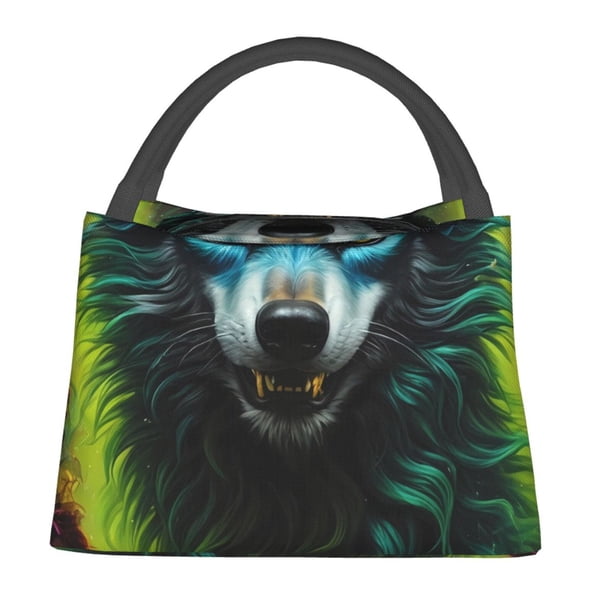 Fotbe Fluorescent Wolf Bolsa Térmica Portátil con Estampado, Bolsa de Entrega de Alimentos Aislada, Bolsa Reutilizable de Gran Capacidad para Comidas y Supermercado