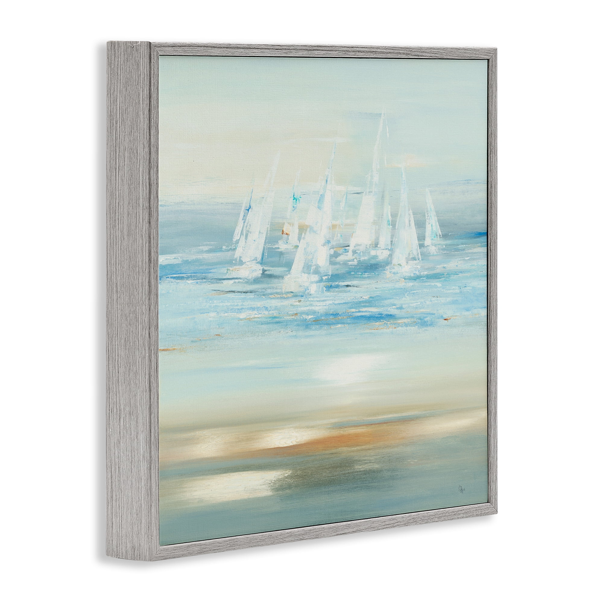Stupell Industries Brushed Sailboat Fleet Coastal Painting Gray Framed Art Print Wall Art, 17 x 17