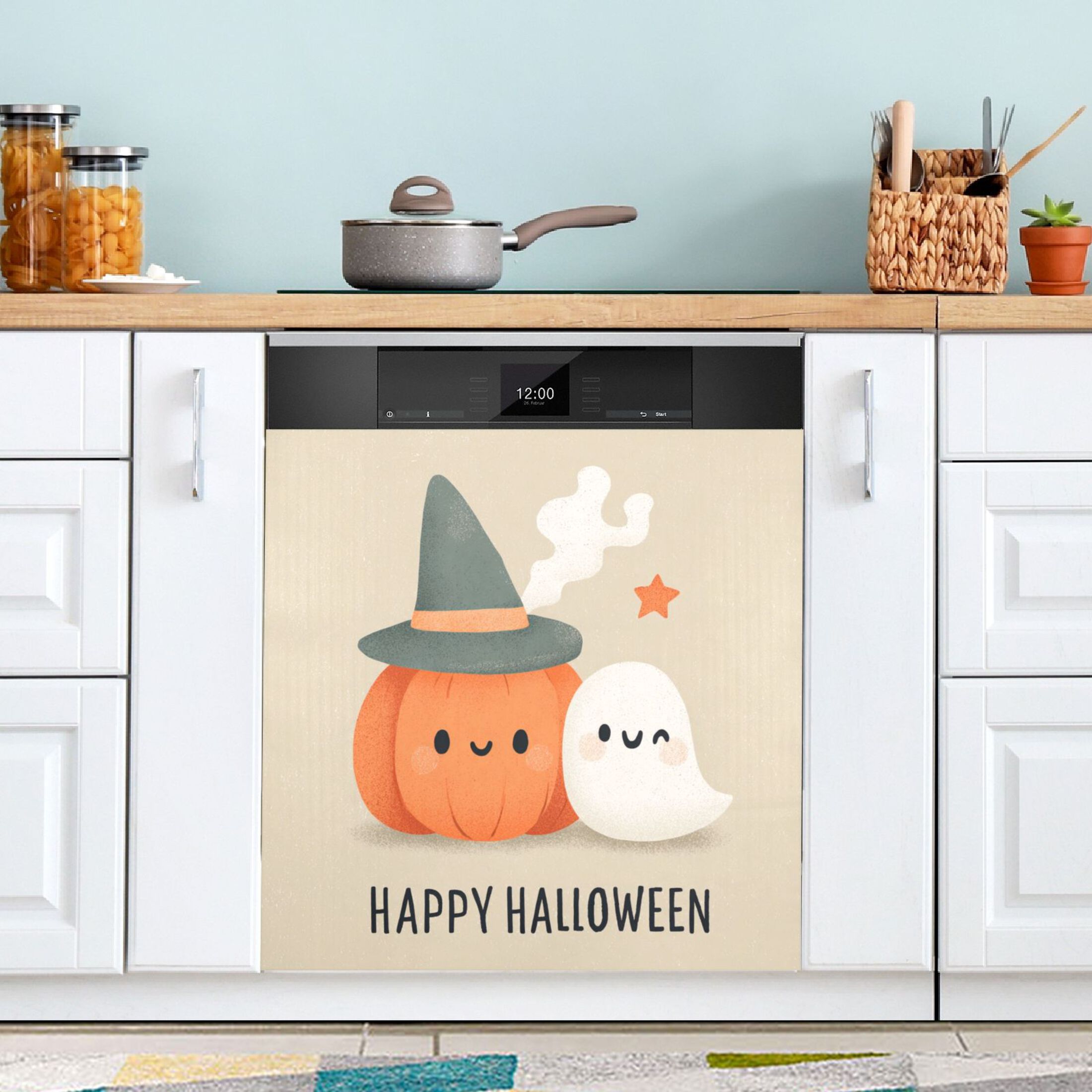 Dishwasher Magnetic Sticker 23x26 Inch Refrigerator Magnetic Sticker Washing Machine Magnetic Sticker Kitchen Panel Magnetic Sticker Home Decor Cartoon Halloween Pumpkin
