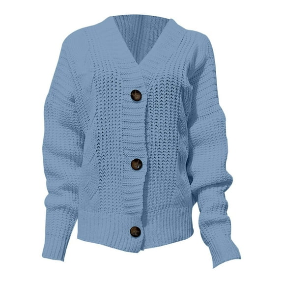 Ediodpoh Women Loose Knit Cardigan Sweater Button up Knit Cardigan Sweaters for Women for Fall and Winter Blue M