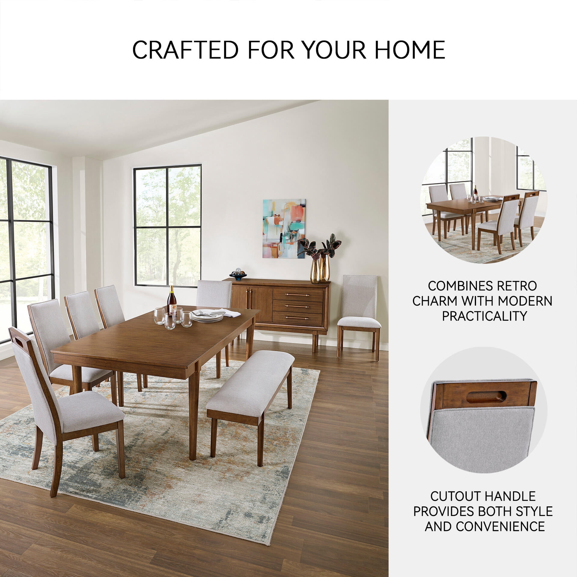 Signature Design by Ashley Lyncott Upholstered Dining Side Chair, Beige/Brown, Mid-Century Modern Wood Chair with Fabric Seat